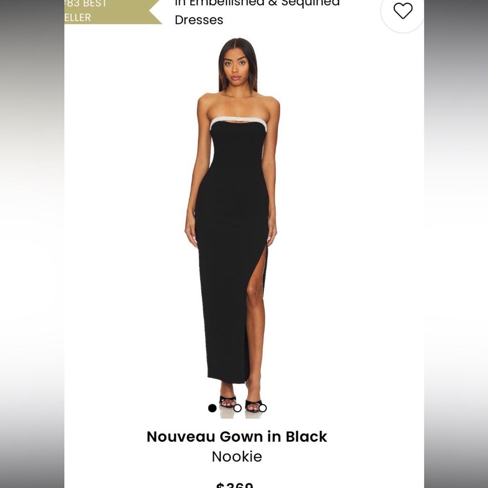 Black dress with white pearly strap across the upper area (as shown in pictures